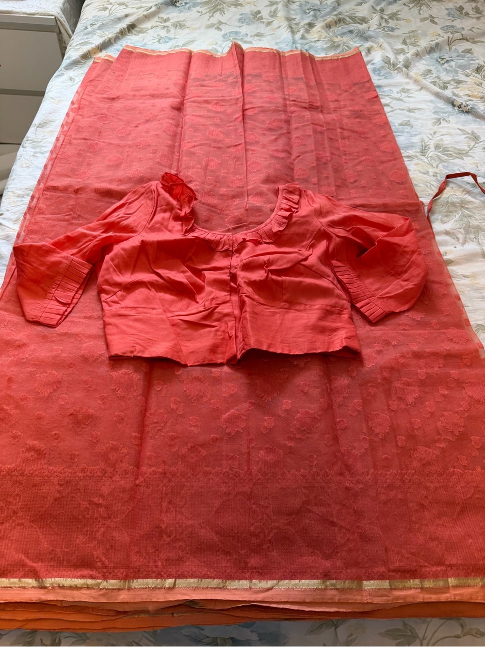 Coral Red Ethnic Blouse with Matching Saree new